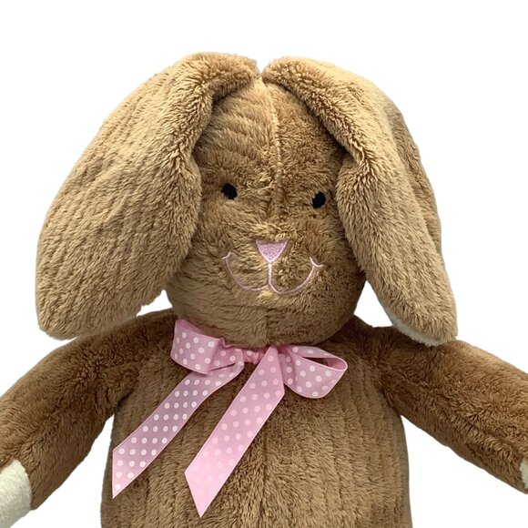 Vtg Easter Brown Plush Bunny Stuffed Animal 16” Pink Polka Dot Bow Commonwealth - Picture 2 of 6